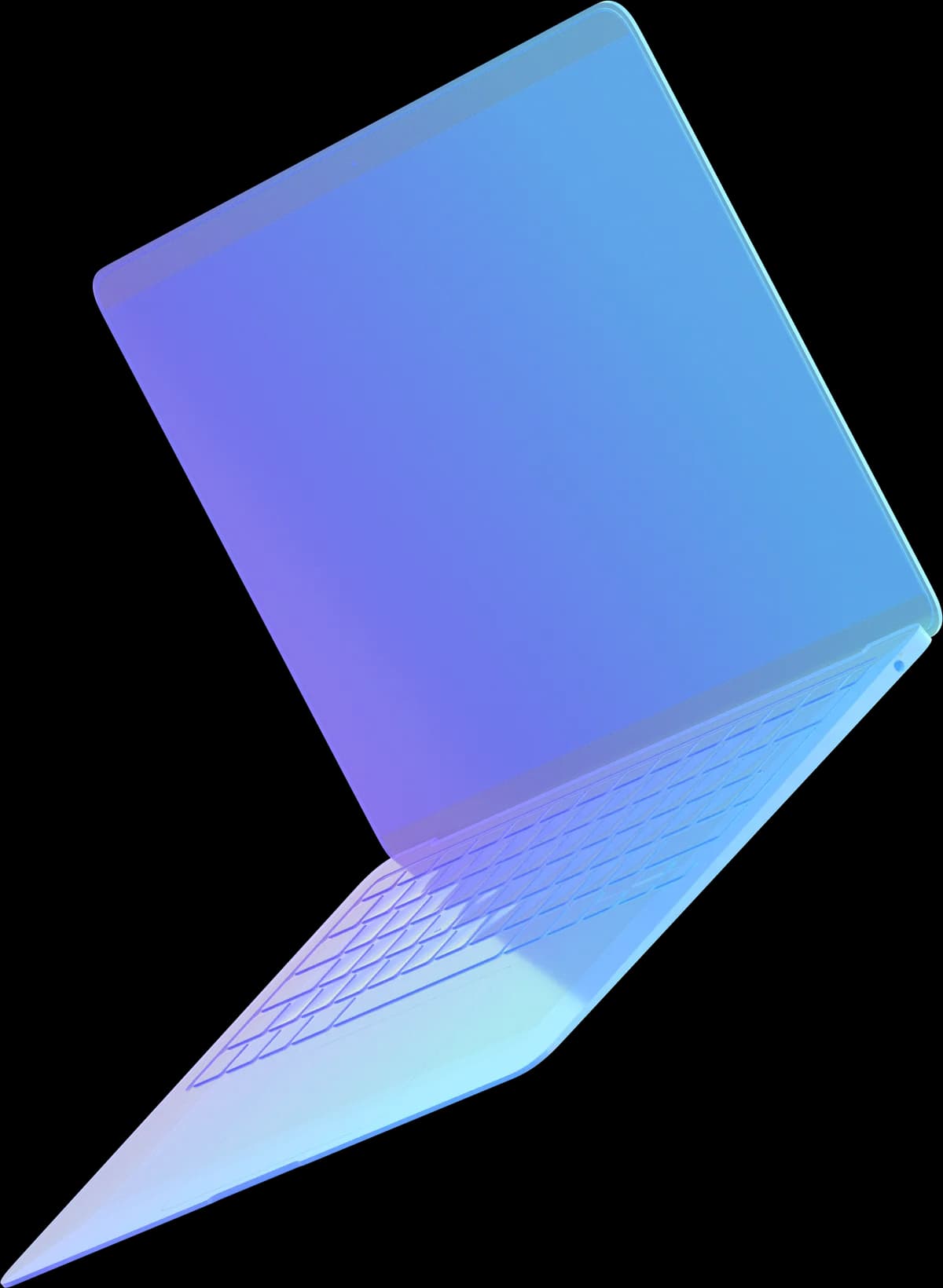 Niebieski szklany laptop, symbol pracy w jednym panelu