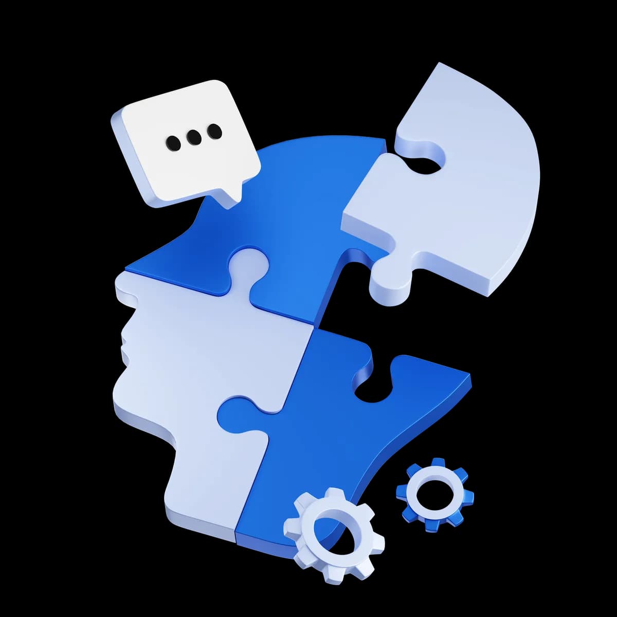 Głowa z puzzli i trybikami – AI przejmuje powtarzalne zadania